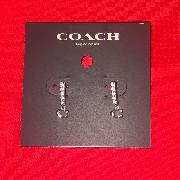 NWT COACH Signature “C” Pave Bar Stud Earrings - Picture 2 of 6